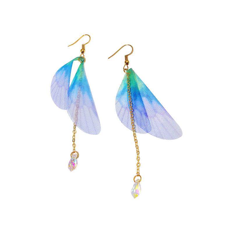 Tulle Butterfly Wings Pearl Earrings Bohemian Long Fringed Earrings Women'S Earrings Jewelry Niche