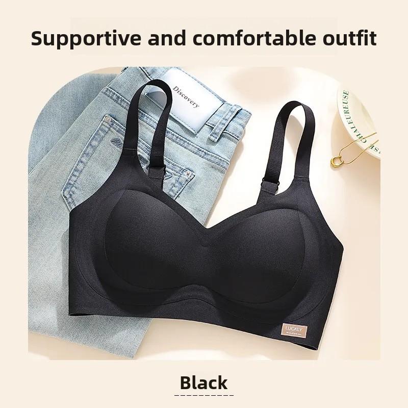 Thai Latex Seamless Sports Vest Bra, Wireless Soft Support Push Up Anti-Sag Side Gathering Women Bra M чёрный