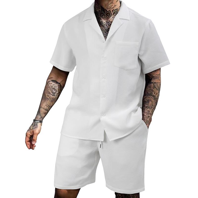 

2024 Men s Summer Style: Loose Solid Color Texture Shirt S чорний