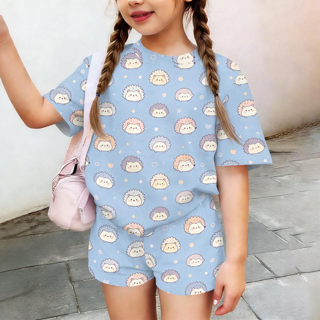 Kids Casual Short Sleeve Top and Shorts Set Animal Print Soft Comfortable Lightweight Summer Outfit for Boys and Girls