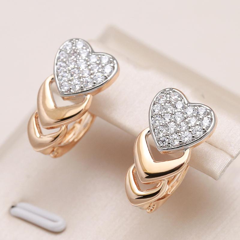 New Arrivals Micro-Wax Inlay Natural Zircon Drop Earrings  Rose Gold Color Fashion Women Wedding Jewelry Heart Earrings