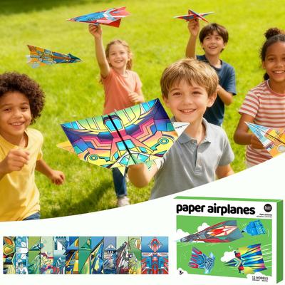 12 Muster Papierflugzeug Buch Kreatives Spielzeug für Kinder & Erwachsene, Perfektes Geschenk für Geburtstag, Reisen, Klassenzimmer & Zuhause