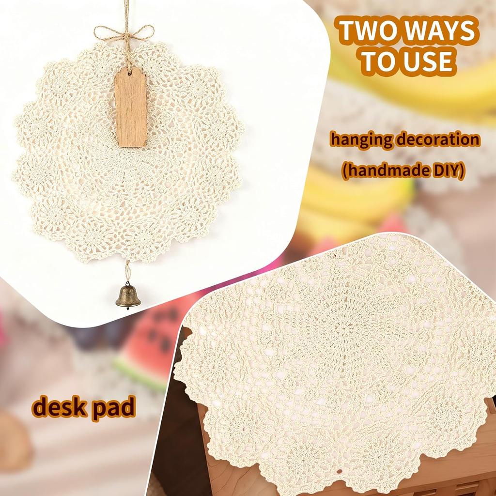 1-Pack Vintage Lace Placemats - 15.7'' Large Crochet Lace Tablecloth Doilies - Handmade Embroidered Round Table Overlay for Dining, Tea Party,