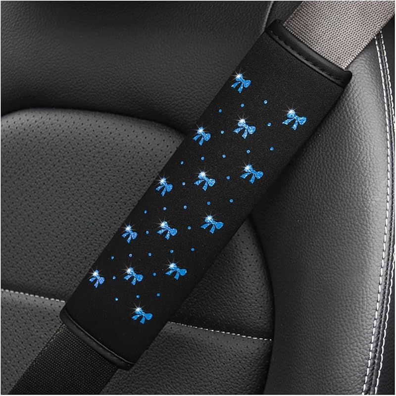 Bling Car Seat Belt Cover, 2PCS Rhinestone Cute Bow Comfort Vehicle Seatbelt Shoulder Pad, Diamond Automotive Interior Harness Neck Cushion Protector