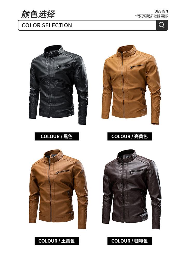 Color matching young men's leather jacket European and American leather top men's motorcycle leather jacket jacket