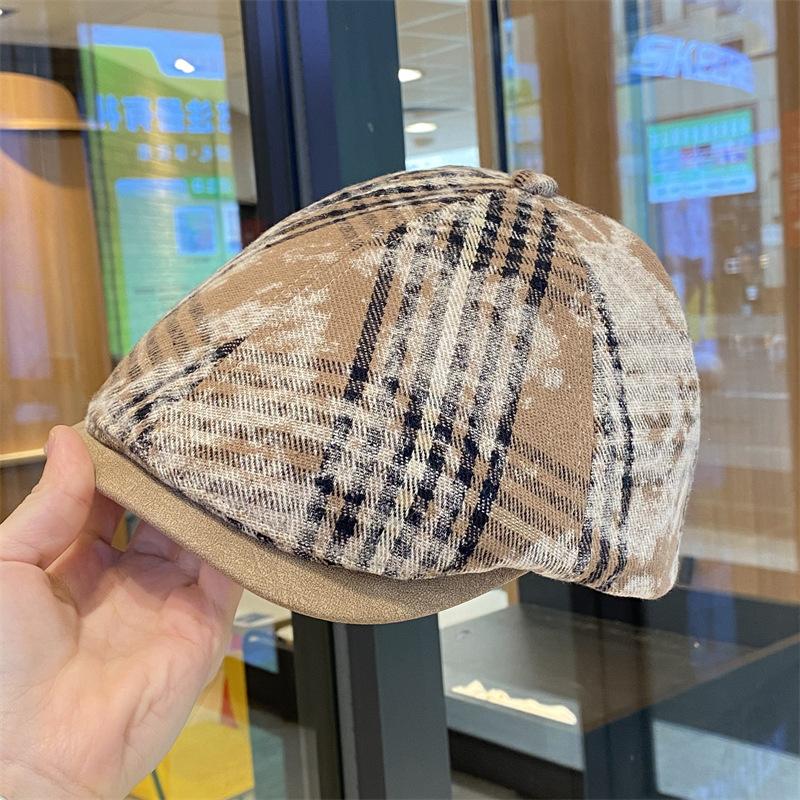 2025 Tie-dye plaid forward hat children autumn retro fashion leisure foreign trend out of the street peaked cap look thin