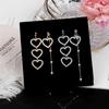 925 Silver Korean Asymmetrical Heart Diamond Pearl Tassel Earrings