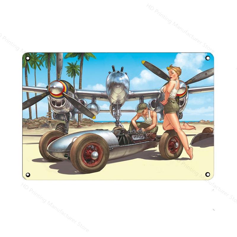 Vintage Classic Movie Tin Sign Retro Metal Plate Sexy Beauty Painting Wall Decor Airplane Plaque Pin Up Poster Room Decoration