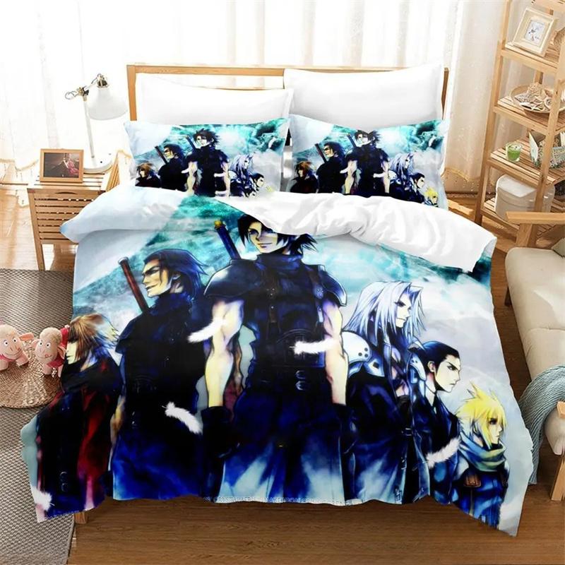 3D Print Game Crisis Core Final Fantasy VII Bed Set Quilt Cover Pillowcase,King Queen Twin Size Boys Girls Adults Bedding Set