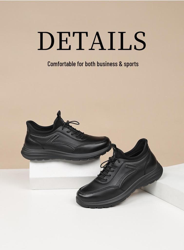 Red Dragonfly Men's Black Leather Waterproof Non-slip Lace-up Sports Shoes for Spring & Autumn - Comfortable and Stylish for Travel.