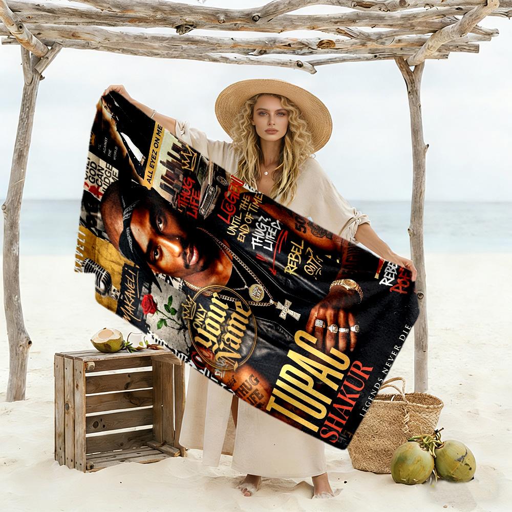 2pac Customizable Name Beach Towel High Absorbency & Quick-Dry For Beach Bathroom Outdoor Swimming Pool Camping Picnic Yoga Diving Vacation Accessorie