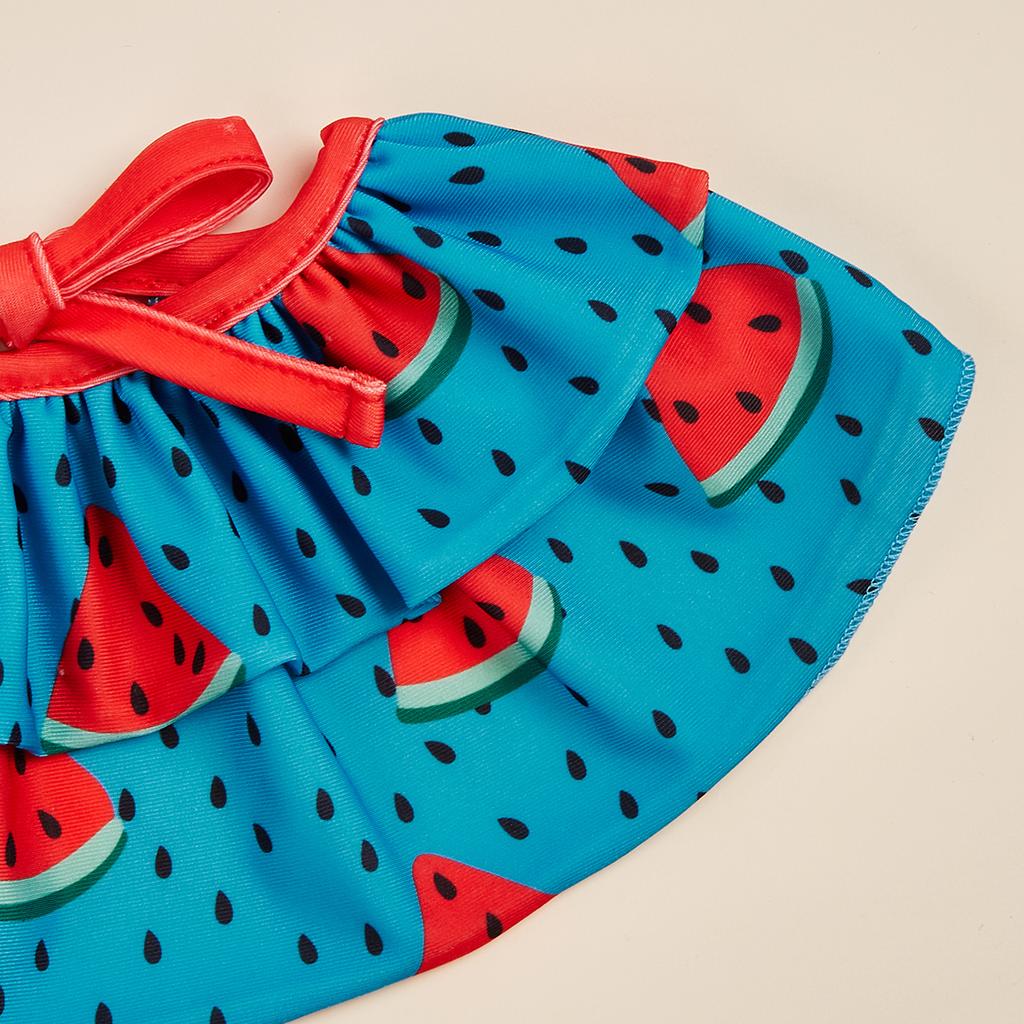 Dreiteiliges Hundekleid für kleine Hunde Cooles Kostüm Wassermelonen-Druck Welpen Hündchen Haustierkleidung Rüschenbekleidung für Hunde Katzen Dai