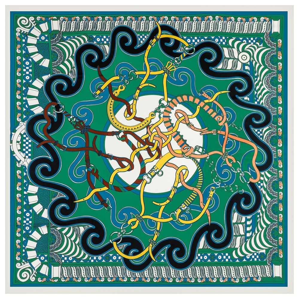 POBING Silk Scarf Women Large Shawls Melt Chain Print Stoles Square Bandana Luxury Kerchief Hijab Scarf Female Foulards 130CM