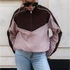 Womens Fall Thin Windproof High Neck Jacket Loose Fit Color Block Zip Bubble Sleeve Casual Coat