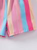 3-Piece Girls' Casual Set: Pink Leopard Romper, Colorful Striped Shorts, Bow, and Suspenders
