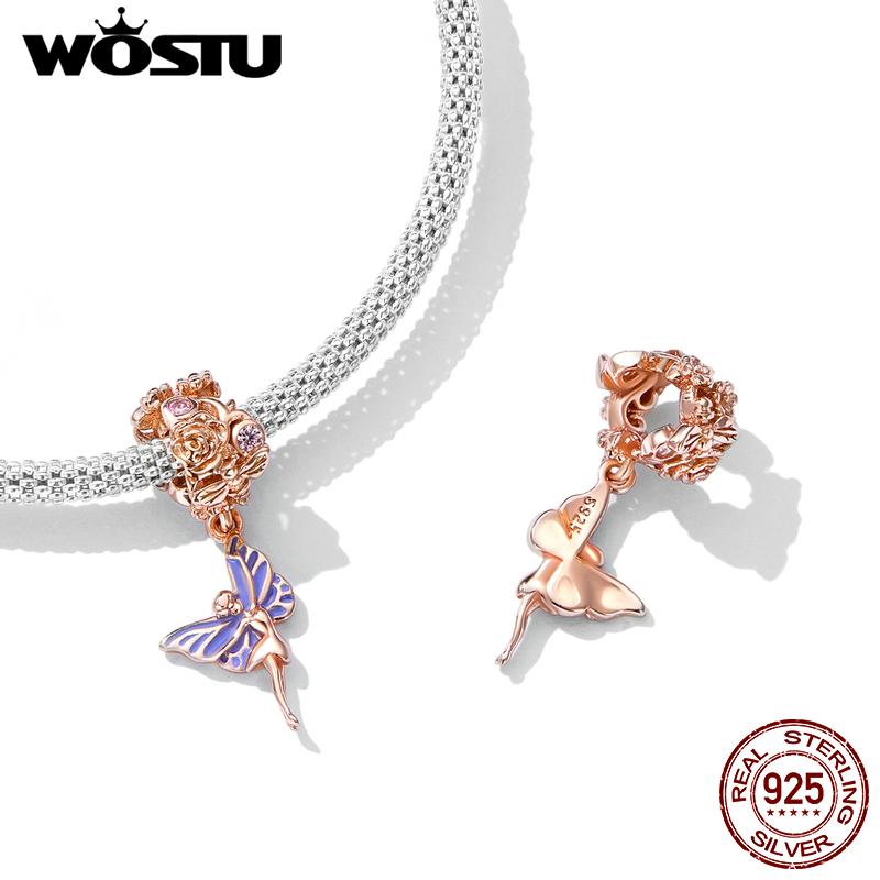 WOSTU Forever & Always Beads 100% 925 Silver Rose Gold Charm Fit Bracelet Pendant DIY Jewelry Making