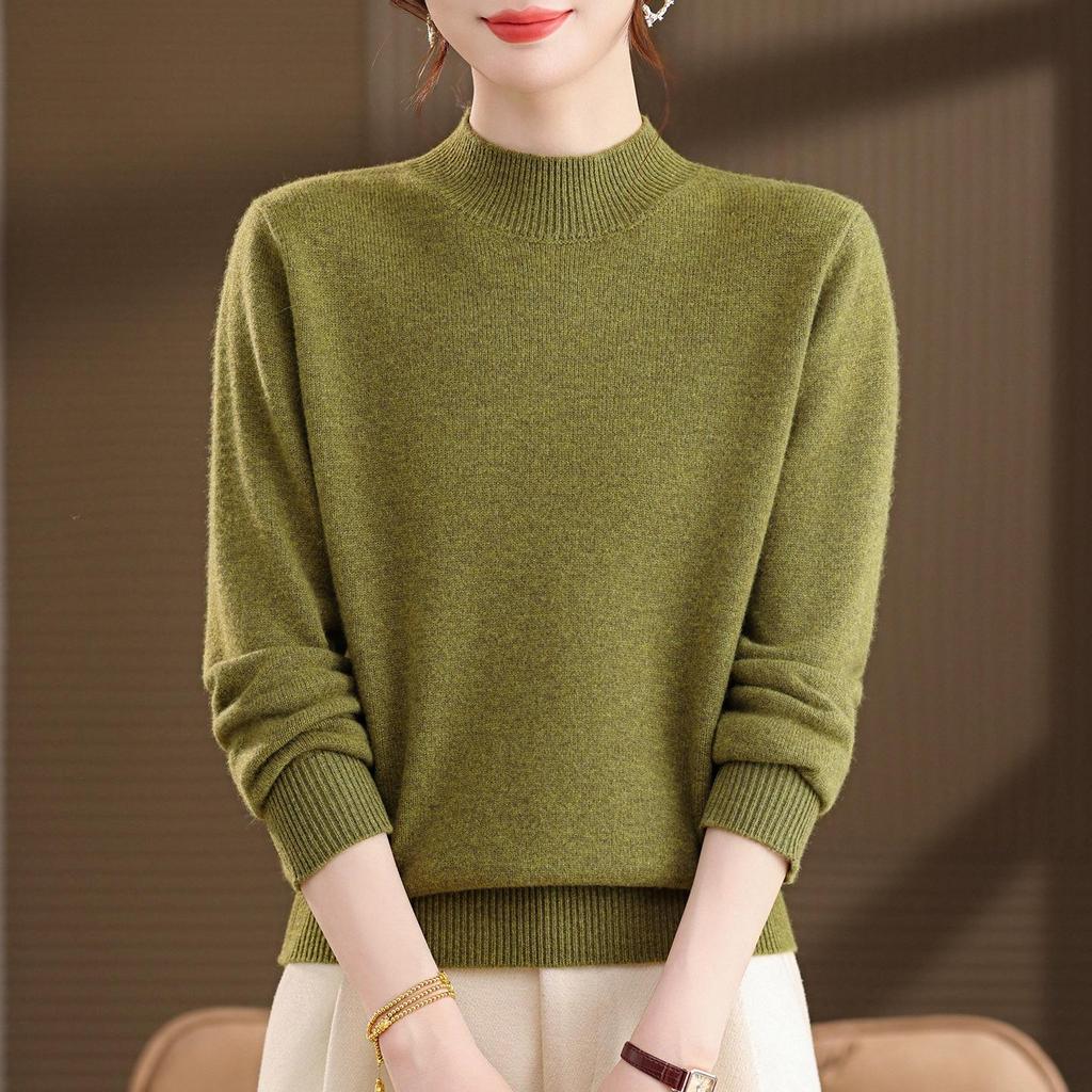 2025 Women's Plus Size Pure Wool Sweater: Mid-to-Old Age Style, Thickened, Loose Fit Cashmere Base Layer