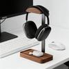 Supporto premium in legno per cuffie con vassoio portaoggetti per dispositivi wireless e altre cuffie