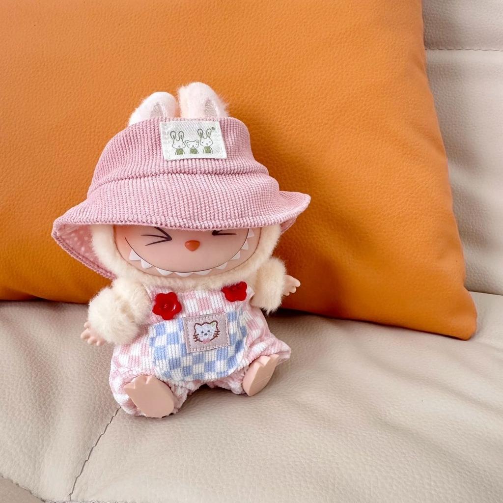 Only Clothes Sitting Party Labubucm Pendant Checkered Clothes Suspender Set Labubu Doll Hat Shoes