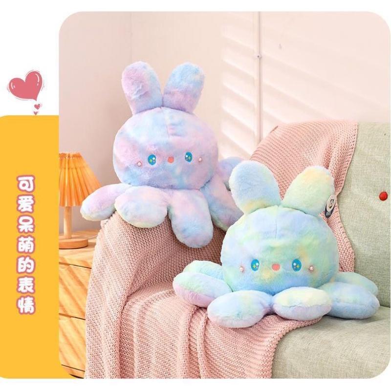 COD Cute Double-Sided Octopus Octopus Rabbit Doll Transformation Flip Plush Toy Octopus Pillow Rag Doll Birthday Gift Cute Super Cute Female