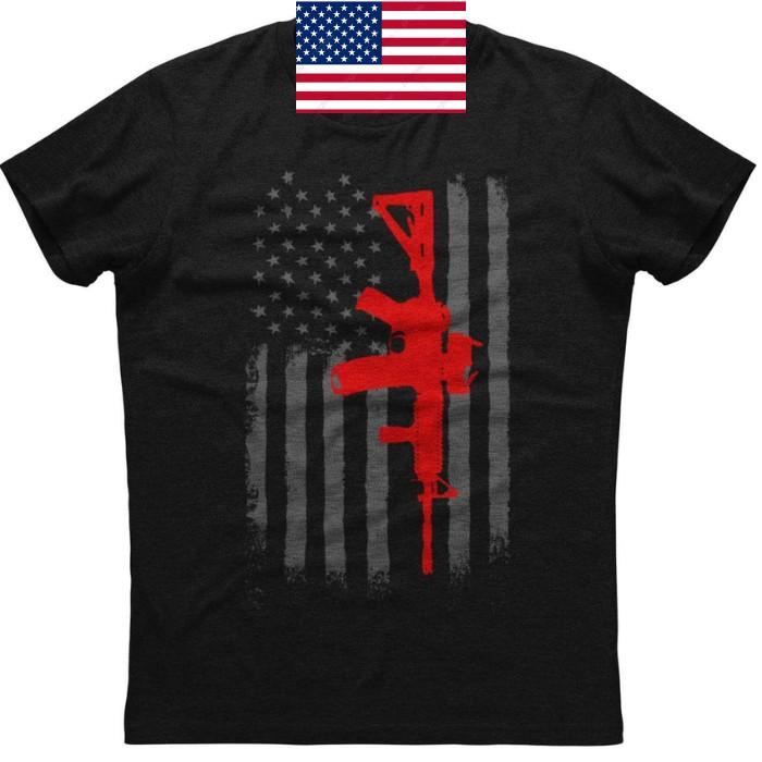 USA Distressed Flag and Gun Printed Men s New Patriotic Trending Black Unisex T-Shirt XXXXL