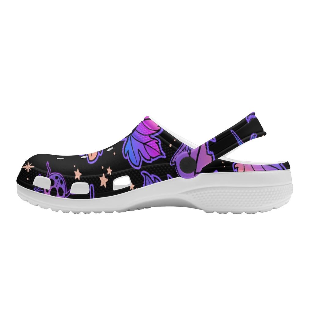 White EVA Clogs with Glow Butterfly Print, Lightweight Slip On Garden Shoes, Breathable Beach Sandals, Indoor Outdoor Slippers for Men Women