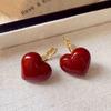 Orecchini pendenti geometrici a forma di cuore di fragola rossi: Elegante Gioielli Aghi d'Argento Retrò