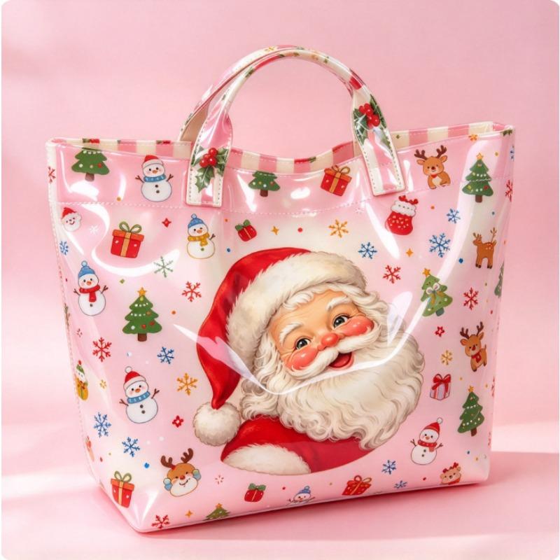 Christmas Printed PVC Waterproof Tote Bag Amazon European and American Women Commuter Shopping Handbag