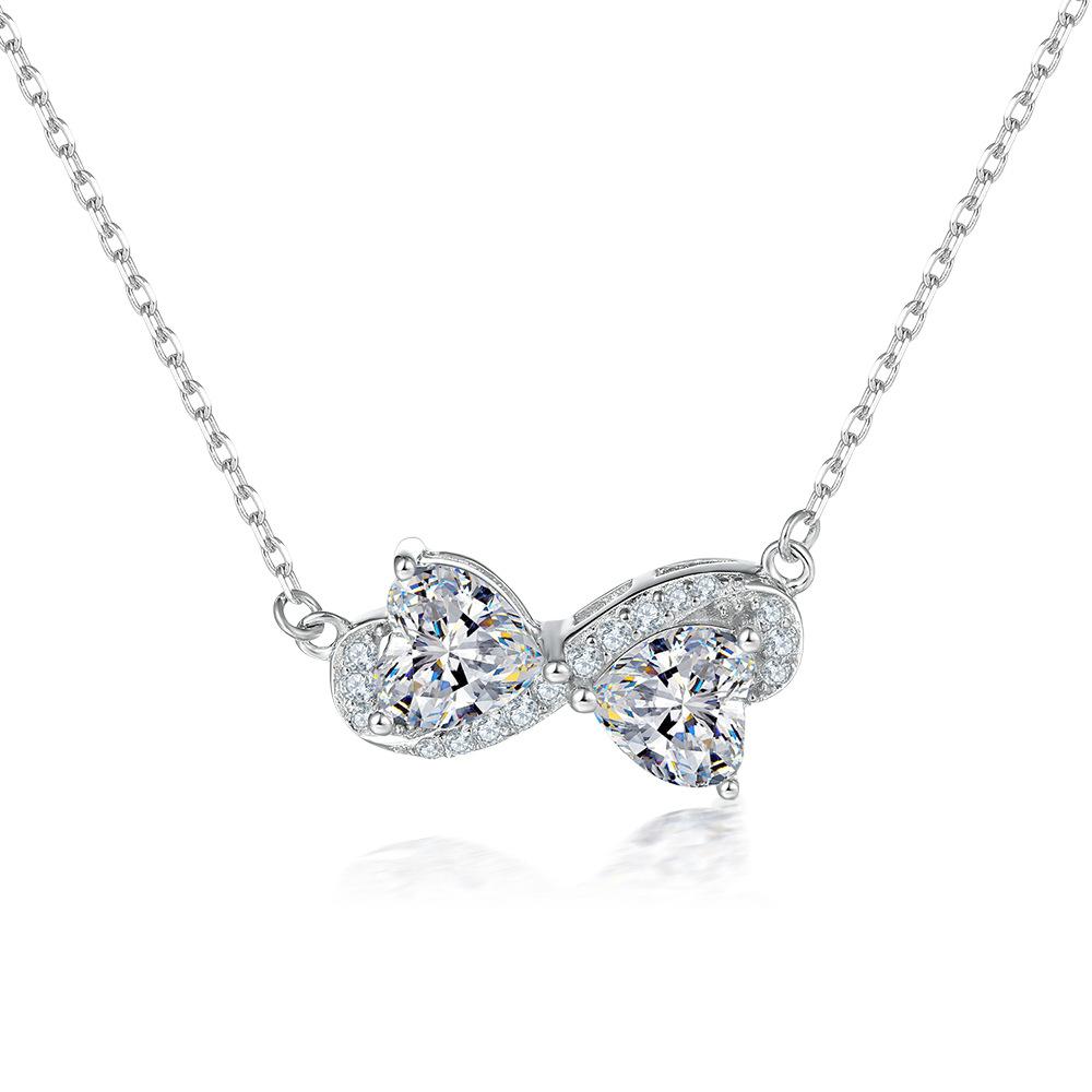 

S925 sterling silver inlaid double heart zircon pendant love necklace female niche design European and American style fashion collarbone chain 925 silver платиновый