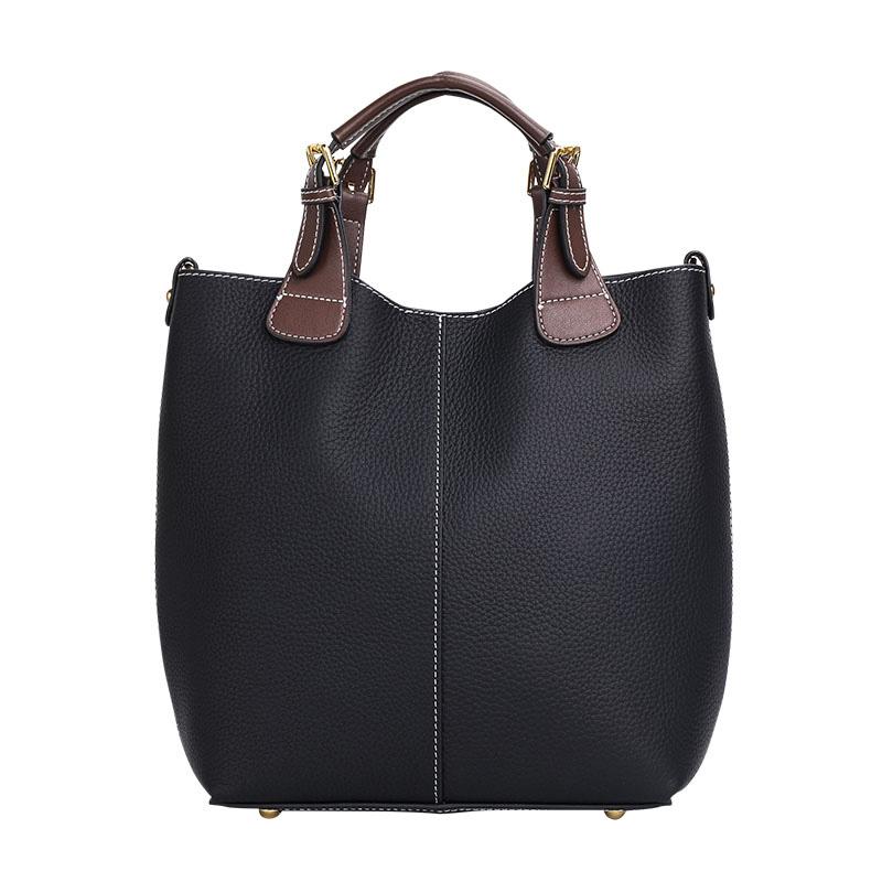 

Винтажная черная серая большая сумка-ведро из коровьей кожи, женская сумка из первого слоя, высококачественная панельная ручка, женская сумка через плечо