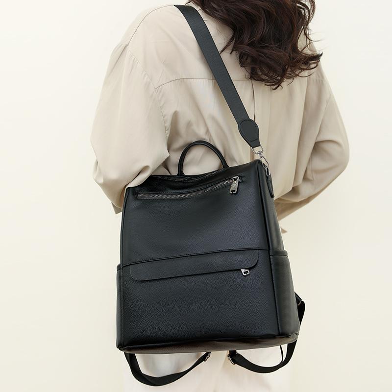 Fashionable and Retro Women's Backpack Soft Leather Backpack Large Capacity Waterproof Student Schoolbag New Style