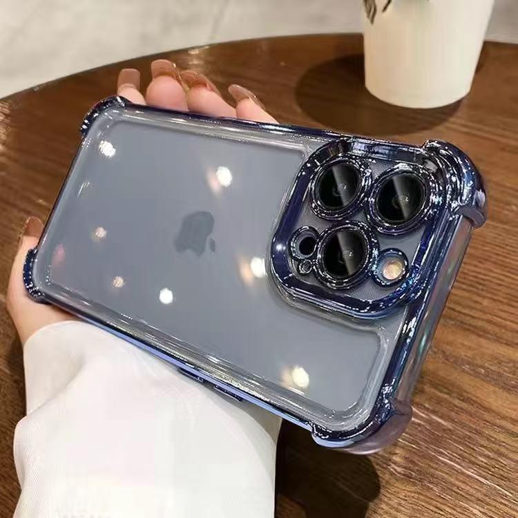 4 Corner Airbags Protective Case for IPhone XR XS 11 12 13 14 15 16 Pro Max with Lens Film Shockproof Transparent  Hard Cover