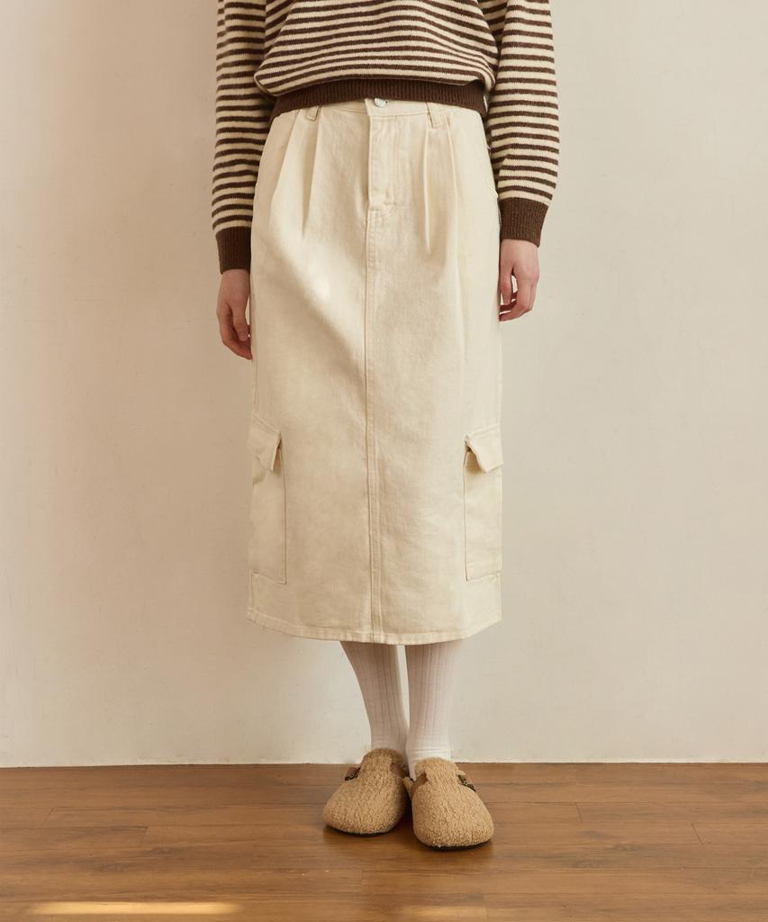 ADAUL Lata Cargo Pocket H Line Skirt - Ivory