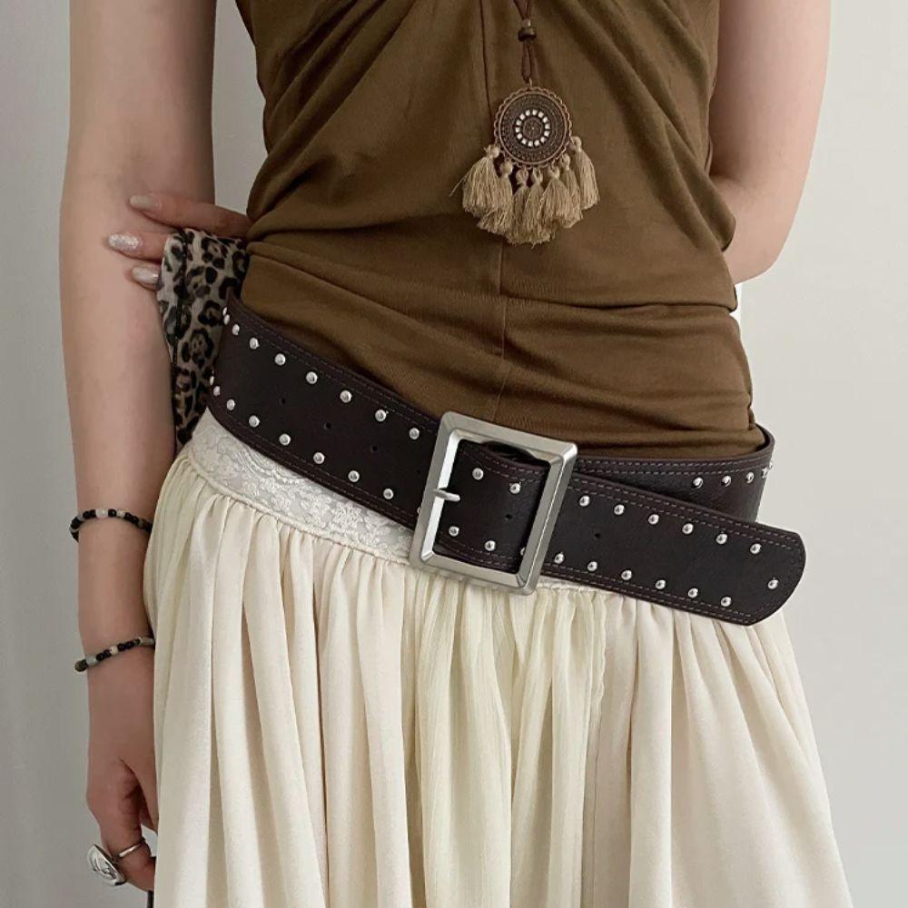 Punk Style Wide Women's Belt Designer Dress Jeans Belt Heavy-Duty Rivet Waist Belt  Streetwear