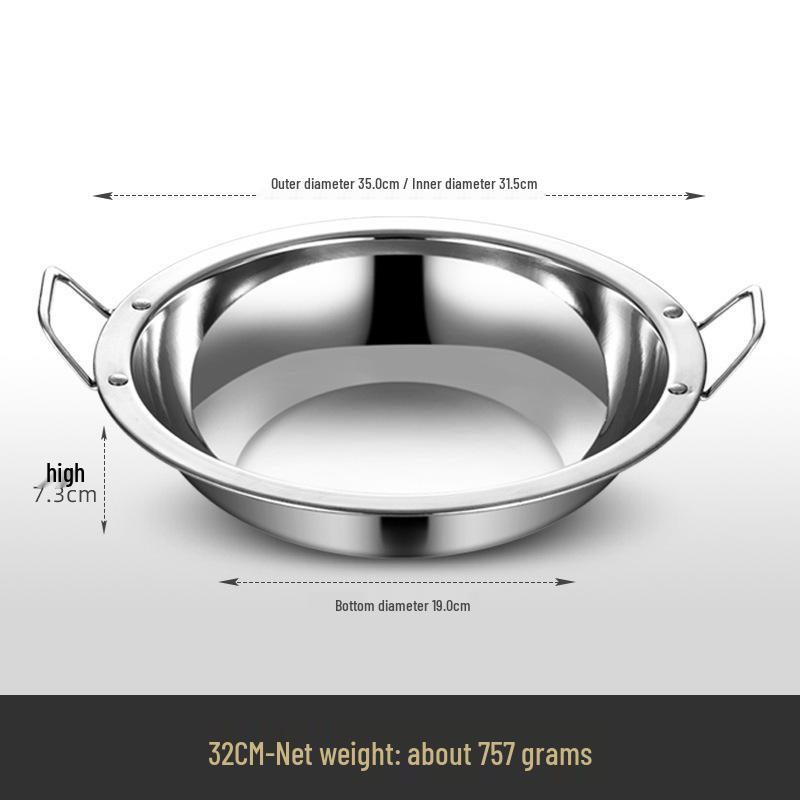Extra Thick Stainless Steel Hot Pot with Wide Rim - Pickled Cabbage, Fish, Crayfish, Double Ear, Flat Bottom, Small Dry Pot