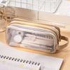 Transparent Mesh Pencil Case Large Capacity Double Layer Pen Bag for Students Lightweight Stationery Pouch for School Office Exams