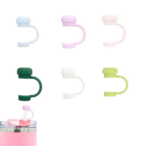 TIANTHH Straw Covers, Straw Topper Caps, Multicolored, 6-Piece Set, 10mm, Food Grade, Indoor/Outdoor Use, Leakproof, Dustproof, Portable, Reusable