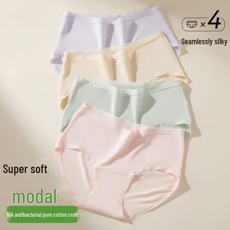 Yiershuang Women's 50S Modal Antibacterial Seamless Mid-Rise Briefs 4-Pack