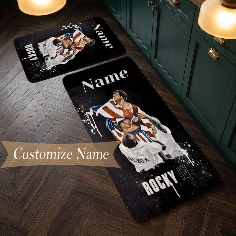 Rocky Balboa (1) Customize Name Flannel Kitchen Mat Soft Non-Slip Kitchen Floor Runner Rug for Home Kitchen Decor