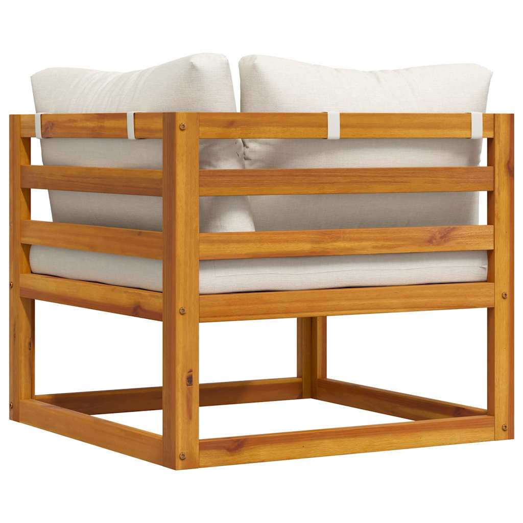 Modular Corner Sofa with Cream Colored Cushions Solid Acacia Wood