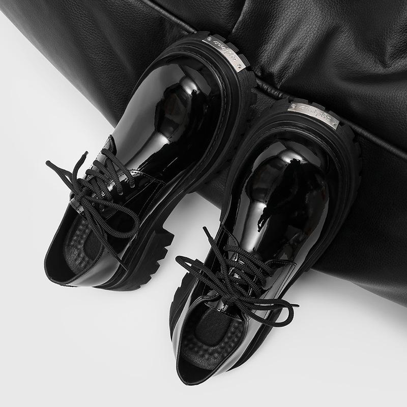 Fashion Men‘S Derby Boots Short Ankle Boots Patent Leather Chunky Sole Anti-Slip Comfortable British Style Luxury Casual Shoes