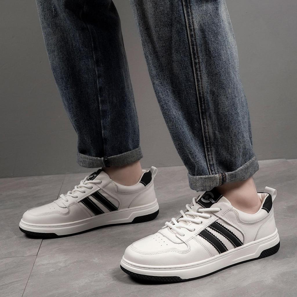 Men's Genuine Leather Sporty Flat Shoes - Autumn Fashion White Casual Shoes, Versatile Trendy Forrest Gump Style