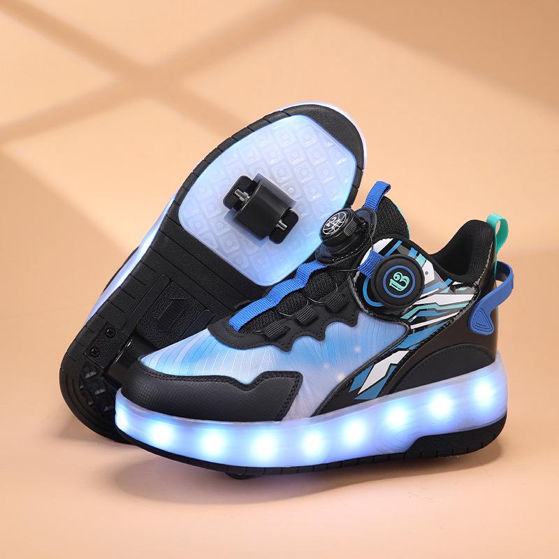 Children's Roller Skates Detachable Wheel Shoes Boys' Sports Sneaker with 2 Wheels LED Roller Skating Racing Inline Skate Shoes