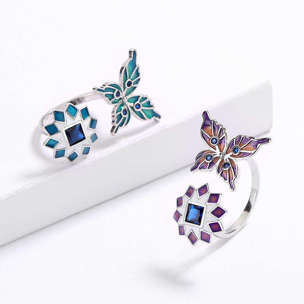 Hot Selling Ring for Ladies Time Butterfly Flower Open Ring Red Green Handmade Enamel  Party  Birthday Gift