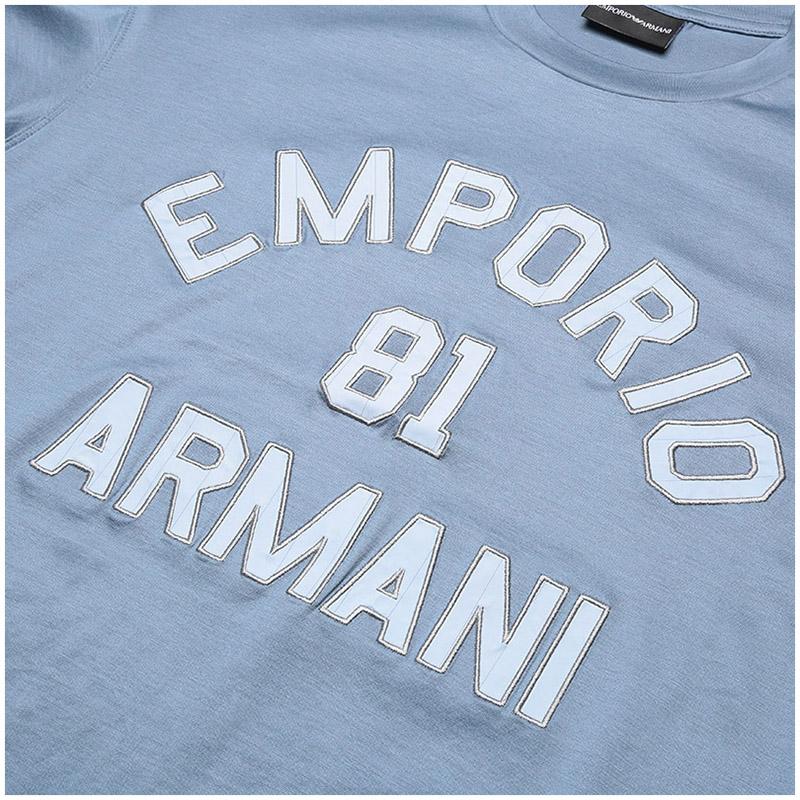 Emporio Armani SS23 Letter Print Crew Neck Short Sleeve T-Shirt Men tops Light-Blue 3R1TV9-1JUVZ-0738
