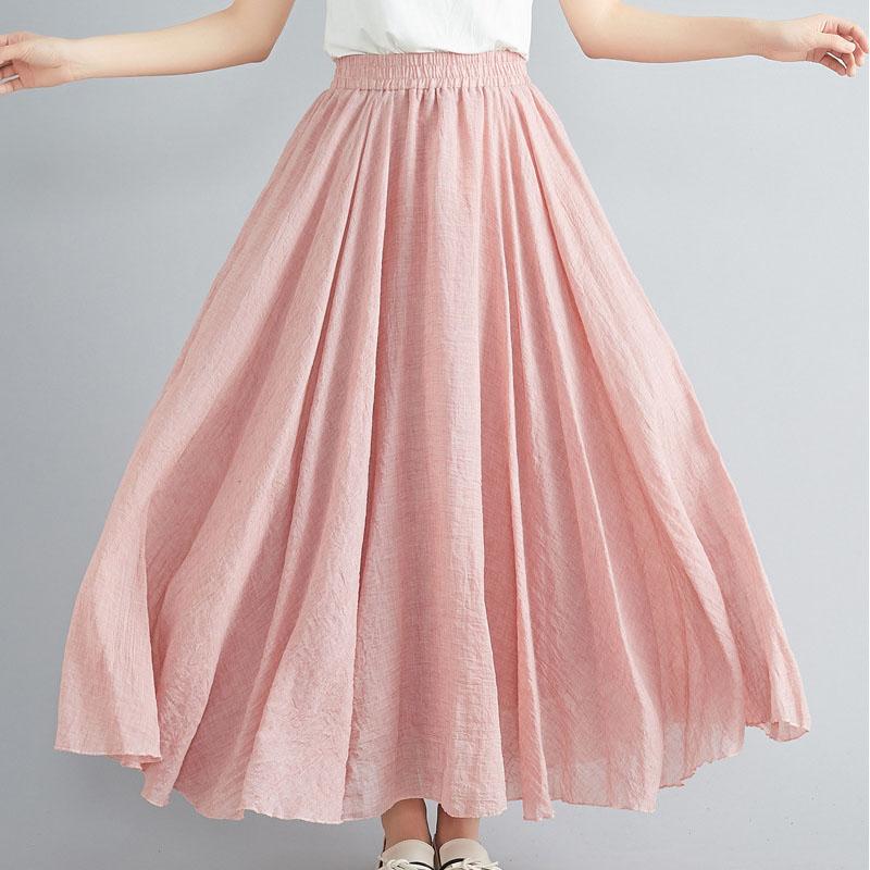 Fashion Solid Cotton Linen Women Skirts Maxi Elegant Harajuku Saia Casual Loose Long Skirt Ladies Clothes Faldas Ropa Mujer