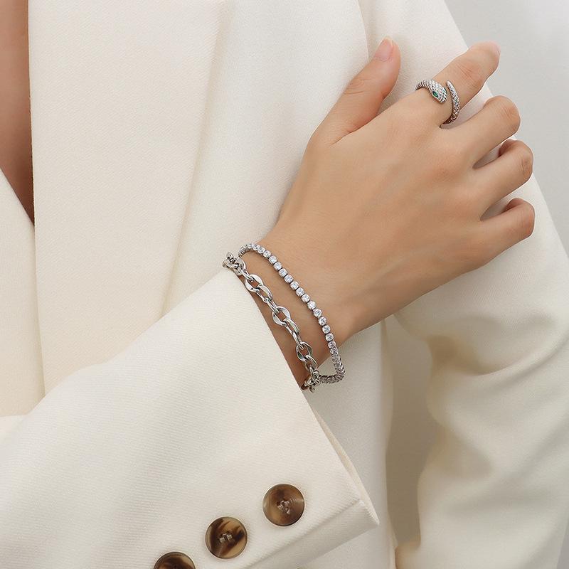 European-Inspired 18K Gold Plated Titanium Double-Layer Irregular Chain Bracelet for Women
