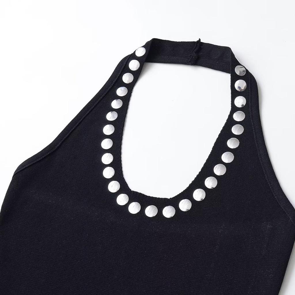 European and American style, new women's clothing, fashionable halter rivet decorative neck top 4813320