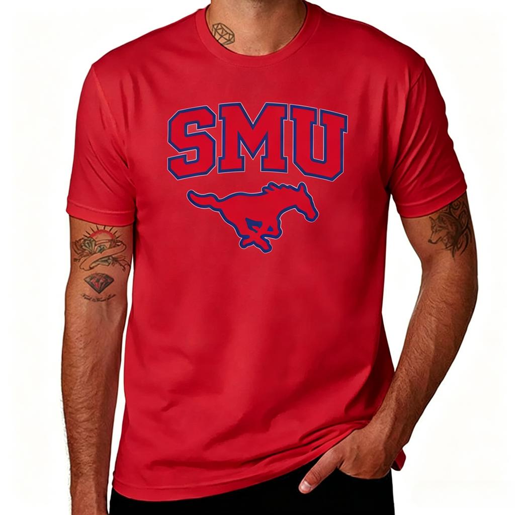 Smu Mustangs Tshirt Southern Methodist University College Sports Logo Black Cotton Unisex Casual Unisex And Unisex Tee