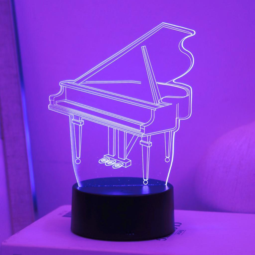 USB piano pattern 3D night light, RGB7 color illusion light, bedroom and study atmosphere decoration, birthday or holiday gift